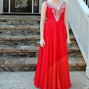 Mac Duggal Red Rhinestone Gown